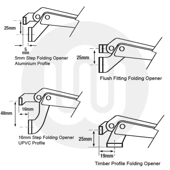 Simplefit Folding Openers with Link Bar with End Caps for UPVC / Aluminium / Timber Simplefit Folding Openers with Link Bar with End Caps for UPVC / Aluminium / Timber