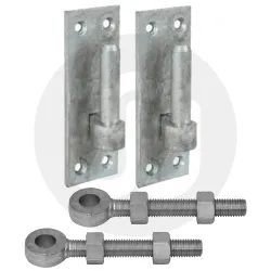 Gate Hinge Pin Bracket 12mm & Adjustable Eye Bolts 100mm Galvanised Pair for Hook & Bands Hinges