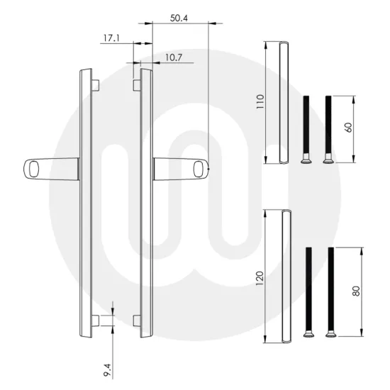 Simplefit Budget Inline Lever/Lever 92PZ/92PZ Door Handle - Medium Cover (241BP/211CRS)