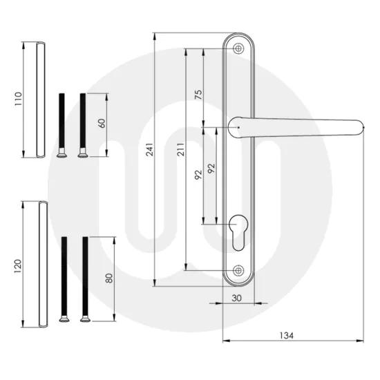 Simplefit Budget Dummy Inline Lever/Lever 92PZ/92PZ Door Handle - Medium Cover (241BP/211CRS)