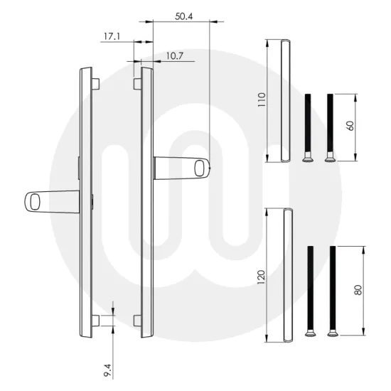 Simplefit Budget Offset Lever/Lever 92PZ/62PZ Door Handle - Medium Cover (241BP/211CRS)