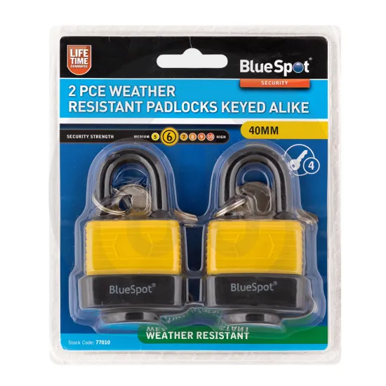 2 PCE 40mm Weather Resistant Padlocks Keyed Alike