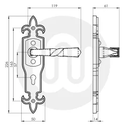 Standard Key Barley Twist Inline Lever/Lever on Gothic Backplate 57PZ/57PZ Door Handle (226BP/165CRS)