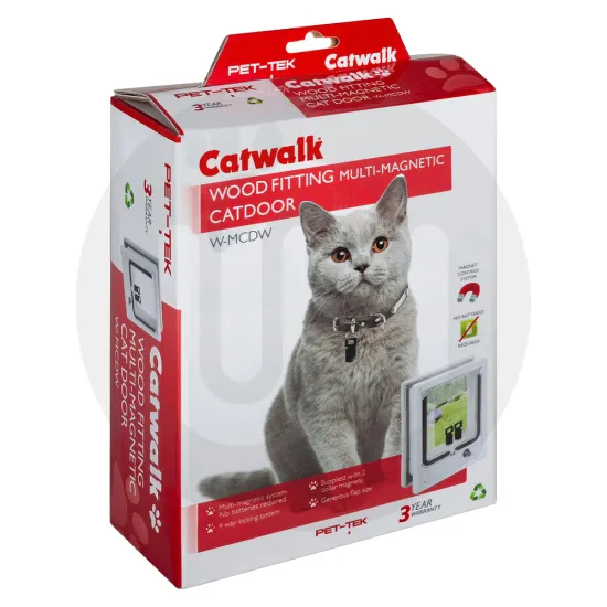 Catwalk® by Pet-Tek International W-MCDB / W-MCDW Wood Fitting Multi-Magnetic Cat Door
