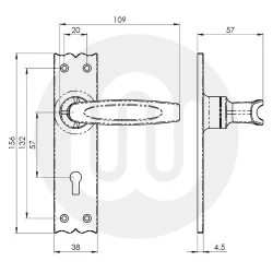 Standard Key Slimline Inline V Lever/Lever on Backplate 57PZ/57PZ Door Handle (156BP/132CRS)
